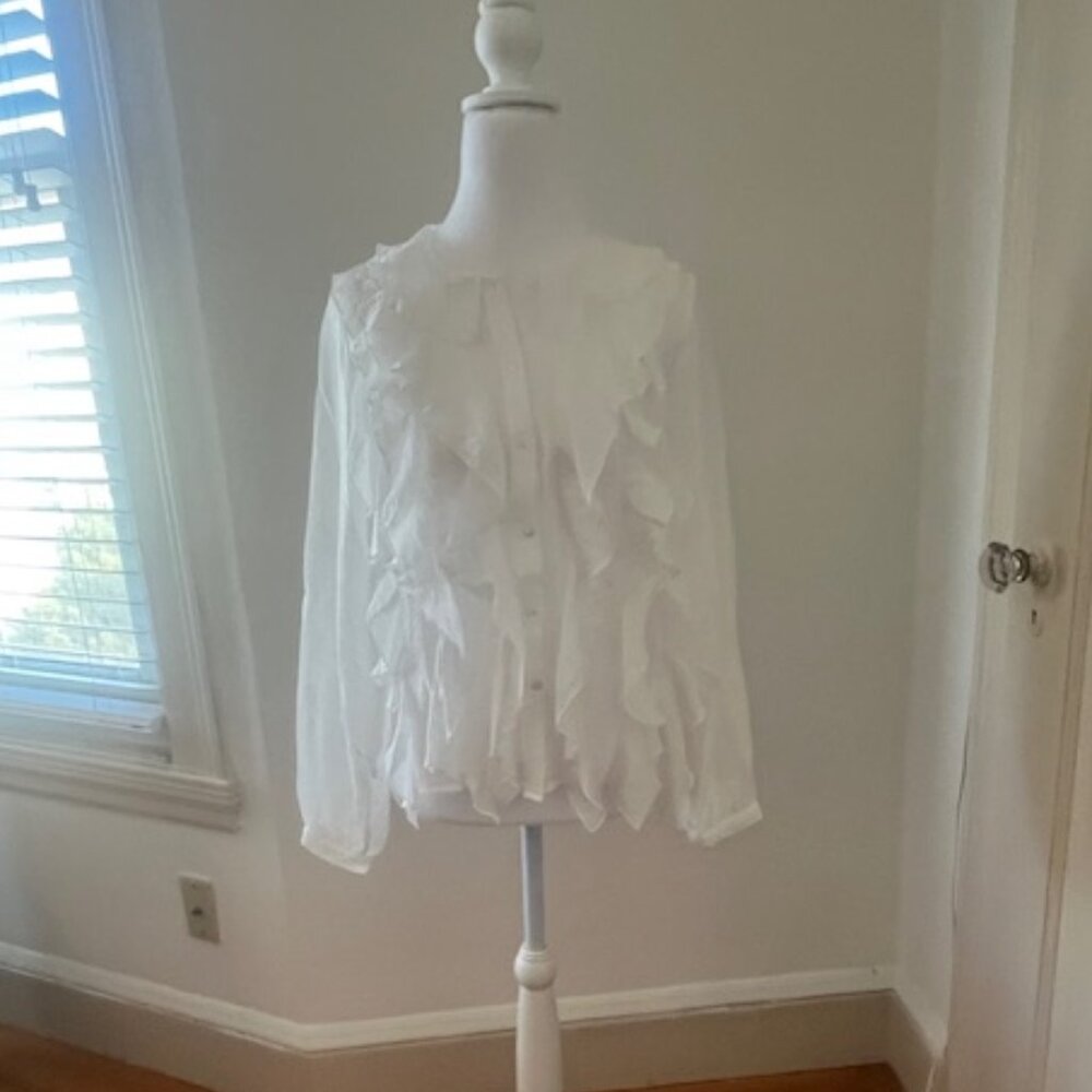 Zara White Ruffle Sheer Romantic Blouse